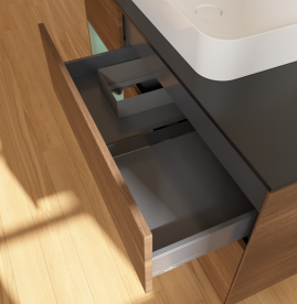 Тумба под раковину Villeroy & Boch Finion 120х50,1 см с подсветкой МДФ шпон грецкого ореха/стекло черное матовое G702GMGN