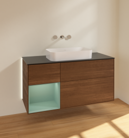 Тумба под раковину Villeroy & Boch Finion 120х50,1 см с подсветкой МДФ шпон грецкого ореха/стекло черное матовое G702GMGN