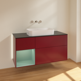 Тумба под раковину Villeroy & Boch Finion 120х50,1 см с подсветкой МДФ пион матовый лак/стекло черное матовое G702GMHB