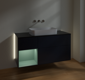 Тумба под раковину Villeroy & Boch Finion 120х50,1 см с подсветкой МДФ темно-синий матовый лак/стекло черное матовое G702GMHG