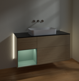 Тумба под раковину Villeroy & Boch Finion 120х50,1 см с подсветкой МДФ шпон дуба/стекло черное матовое G702GMPC