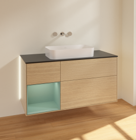 Тумба под раковину Villeroy & Boch Finion 120х50,1 см с подсветкой МДФ шпон дуба/стекло черное матовое G702GMPC