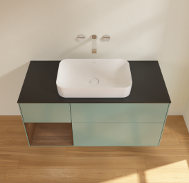 Тумба під раковину Villeroy & Boch Finion 120х50,1 см із підсвічуванням МДФ оливковий матовий лак/скло чорне матове G702GNGM