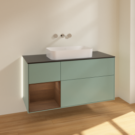 Тумба під раковину Villeroy & Boch Finion 120х50,1 см із підсвічуванням МДФ оливковий матовий лак/скло чорне матове G702GNGM