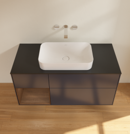 Тумба под раковину Villeroy & Boch Finion 120х50,1 см с подсветкой МДФ темно-синий матовый лак/стекло черное матовое G702GNHG