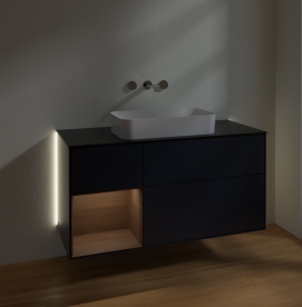 Тумба под раковину Villeroy & Boch Finion 120х50,1 см с подсветкой МДФ темно-синий матовый лак/стекло черное матовое G702GNHG