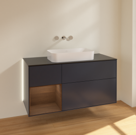 Тумба под раковину Villeroy & Boch Finion 120х50,1 см с подсветкой МДФ темно-синий матовый лак/стекло черное матовое G702GNHG