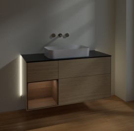 Тумба под раковину Villeroy & Boch Finion 120х50,1 см с подсветкой МДФ шпон дуба/стекло черное матовое G702GNPC