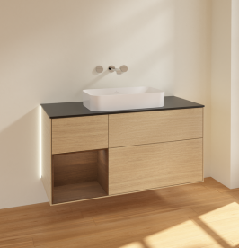 Тумба под раковину Villeroy & Boch Finion 120х50,1 см с подсветкой МДФ шпон дуба/стекло черное матовое G702GNPC