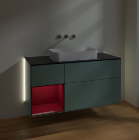 Тумба под раковину Villeroy & Boch Finion 120х50,1 см с подсветкой МДФ оливковый матовый лак/стекло черное матовое G702HBGM