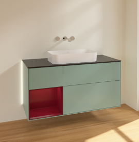 Тумба под раковину Villeroy & Boch Finion 120х50,1 см с подсветкой МДФ оливковый матовый лак/стекло черное матовое G702HBGM