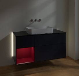 Тумба под раковину Villeroy & Boch Finion 120х50,1 см с подсветкой МДФ темно-синий матовый лак/стекло черное матовое G702HBHG