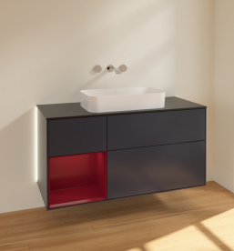 Тумба под раковину Villeroy & Boch Finion 120х50,1 см с подсветкой МДФ темно-синий матовый лак/стекло черное матовое G702HBHG