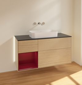 Тумба під раковину Villeroy & Boch Finion 120х50,1 см із підсвічуванням МДФ шпон дуба/скло чорне матове G702HBPC