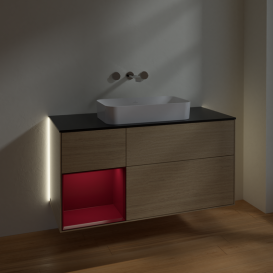 Тумба під раковину Villeroy & Boch Finion 120х50,1 см із підсвічуванням МДФ шпон дуба/скло чорне матове G702HBPC