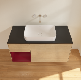 Тумба під раковину Villeroy & Boch Finion 120х50,1 см із підсвічуванням МДФ шпон дуба/скло чорне матове G702HBPC