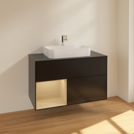 Тумба под раковину Villeroy & Boch Finion 100х50,1 см с подсветкой МДФ черный матовый лак/стекло белое матовое F362PCPD