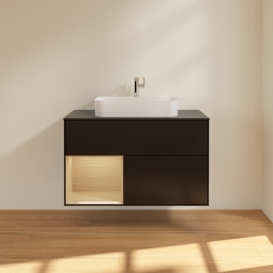 Тумба под раковину Villeroy & Boch Finion 100х50,1 см с подсветкой МДФ черный матовый лак/стекло белое матовое F362PCPD