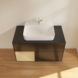 Тумба под раковину Villeroy & Boch Finion 100х50,1 см с подсветкой МДФ черный матовый лак/стекло белое матовое F362PCPD