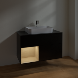 Тумба под раковину Villeroy & Boch Finion 100х50,1 см с подсветкой МДФ черный матовый лак/стекло белое матовое F362PCPD