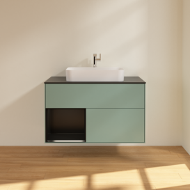 Тумба под раковину Villeroy & Boch Finion 100х50,1 см с подсветкой МДФ оливковый матовый лак/стекло черное матовое F362PDGM