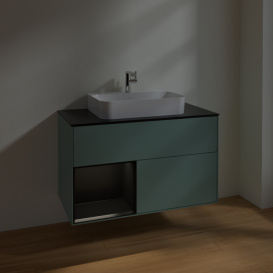 Тумба под раковину Villeroy & Boch Finion 100х50,1 см с подсветкой МДФ оливковый матовый лак/стекло черное матовое F362PDGM