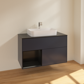 Тумба под раковину Villeroy & Boch Finion 100х50,1 см с подсветкой МДФ темно-синий матовый лак/стекло черное матовое F362PDHG