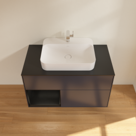 Тумба под раковину Villeroy & Boch Finion 100х50,1 см с подсветкой МДФ темно-синий матовый лак/стекло черное матовое F362PDHG