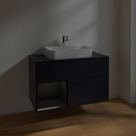 Тумба под раковину Villeroy & Boch Finion 100х50,1 см с подсветкой МДФ темно-синий матовый лак/стекло черное матовое F362PDHG