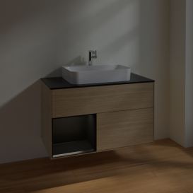 Тумба под раковину Villeroy & Boch Finion 100х50,1 см с подсветкой МДФ шпон дуба/стекло черное матовое F362PDPC