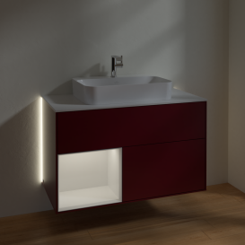 Тумба под раковину Villeroy & Boch Finion 100х50,1 см с подсветкой МДФ пион матовый лак/стекло белое матовое G361GFHB