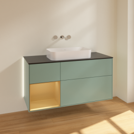 Тумба под раковину Villeroy & Boch Finion 120х50,1 см с подсветкой МДФ оливковый матовый лак/стекло черное матовое G702HFGM