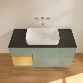 Тумба под раковину Villeroy & Boch Finion 120х50,1 см с подсветкой МДФ оливковый матовый лак/стекло черное матовое G702HFGM