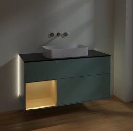 Тумба под раковину Villeroy & Boch Finion 120х50,1 см с подсветкой МДФ оливковый матовый лак/стекло черное матовое G702HFGM