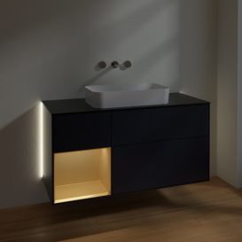 Тумба под раковину Villeroy & Boch Finion 120х50,1 см с подсветкой МДФ темно-синий матовый лак/стекло черное матовое G702HFHG