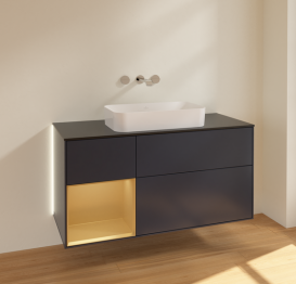 Тумба под раковину Villeroy & Boch Finion 120х50,1 см с подсветкой МДФ темно-синий матовый лак/стекло черное матовое G702HFHG