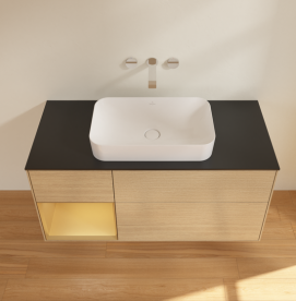 Тумба под раковину Villeroy & Boch Finion 120х50,1 см с подсветкой МДФ шпон дуба/стекло черное матовое G702HFPC