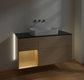 Тумба под раковину Villeroy & Boch Finion 120х50,1 см с подсветкой МДФ шпон дуба/стекло черное матовое G702HFPC