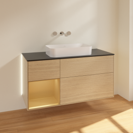 Тумба под раковину Villeroy & Boch Finion 120х50,1 см с подсветкой МДФ шпон дуба/стекло черное матовое G702HFPC