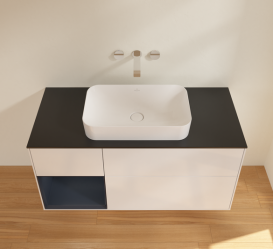 Тумба под раковину Villeroy & Boch Finion 120х50,1 см с подсветкой МДФ глянцевый белый лак/стекло черное матовое G702HGGF