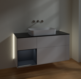 Тумба под раковину Villeroy & Boch Finion 120х50,1 см с подсветкой МДФ глянцевый белый лак/стекло черное матовое G702HGGF