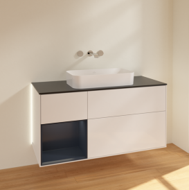 Тумба под раковину Villeroy & Boch Finion 120х50,1 см с подсветкой МДФ глянцевый белый лак/стекло черное матовое G702HGGF