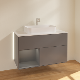 Тумба под раковину Villeroy & Boch Finion 100х50,1 см с подсветкой МДФ антрацит матовый лак/стекло белое матовое G361GKGK