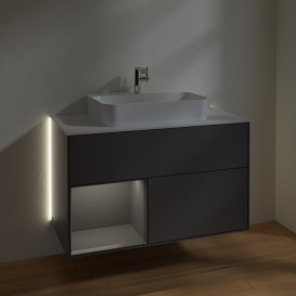 Тумба под раковину Villeroy & Boch Finion 100х50,1 см с подсветкой МДФ антрацит матовый лак/стекло белое матовое G361GKGK