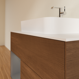 Тумба под раковину Villeroy & Boch Finion 100х50,1 см с подсветкой МДФ шпон грецкого ореха/стекло белое матовое G361GKGN