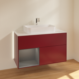 Тумба под раковину Villeroy & Boch Finion 100х50,1 см с подсветкой МДФ пион матовый лак/стекло белое матовое G361GKHB