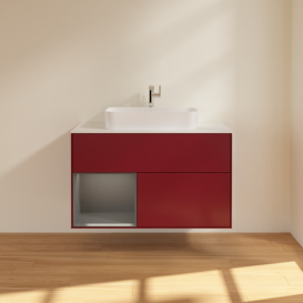 Тумба под раковину Villeroy & Boch Finion 100х50,1 см с подсветкой МДФ пион матовый лак/стекло белое матовое G361GKHB