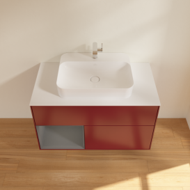 Тумба под раковину Villeroy & Boch Finion 100х50,1 см с подсветкой МДФ пион матовый лак/стекло белое матовое G361GKHB