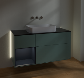 Тумба под раковину Villeroy & Boch Finion 120х50,1 см с подсветкой МДФ оливковый матовый лак/стекло черное матовое G702HGGM