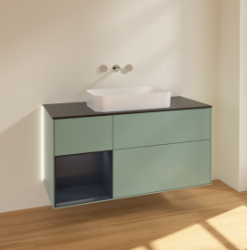 Тумба под раковину Villeroy & Boch Finion 120х50,1 см с подсветкой МДФ оливковый матовый лак/стекло черное матовое G702HGGM